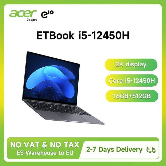 Acer ETBook E10 Laptop mit Intel Core i5-12450H, 16GB RAM, 512GB SSD, 14-Zoll Display, Windows 11, WiFi6 und Bluetooth 5.2 - Bild 1