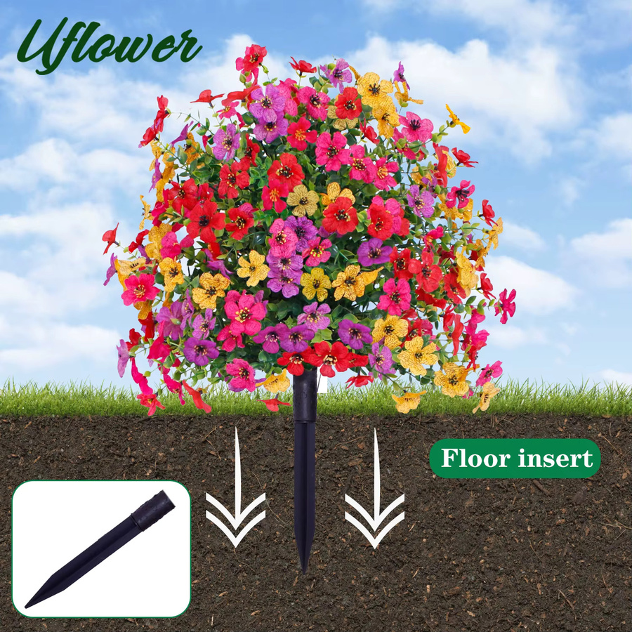 Uflower UV-beständige künstliche Blumenkugeln in Violett mit Pfählen für Garten und Dekoration - Bild 4
