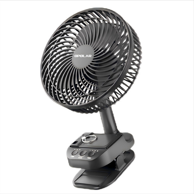 OPOLAR Wiederaufladbarer tragbarer Clip-Ventilator mit automatischer Oszillation und Haken in Schwarz, 8 Zoll (20,32 cm) - Bild 1