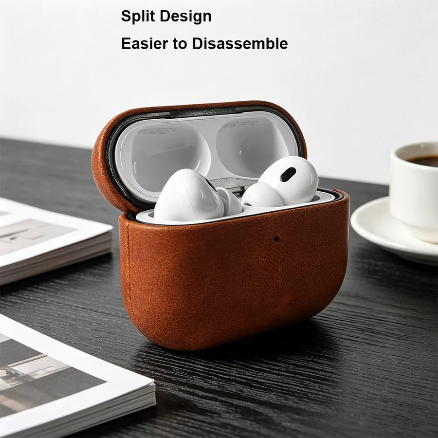 Premium Leder Kopfhörerhülle für Apple AirPods Pro 2, Pro 3 und AirPods 4 in Grau oder Braun - Bild 2