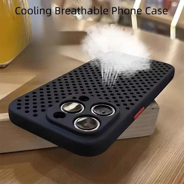 BeisFun Atmungsaktive Mesh Handyhülle mit Wärmeableitung für iPhone 16 15 14 13 12 11 Pro Max XR Plus in Schwarz-Gelb - Bild 1