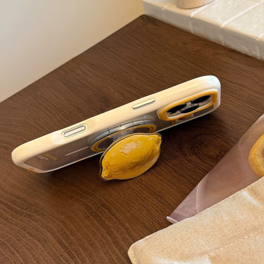 MUQGEW Handyhülle mit magnetischer Halterung für iPhone 17 bis 11, Design Koreanische gelbe Zitrone, Transparent, Stoßfeste Hartschale aus Acryl - Bild 4
