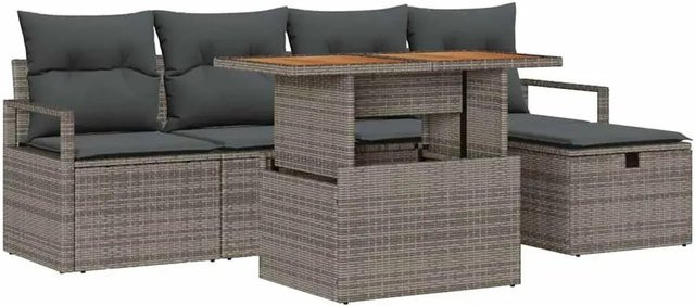 vidaXL Garten-Sofa-Set aus Polyrattan in Grau, 6-teiliges L-Shape Set mit 3-Sitzer-Sofa, Couchtisch und integriertem Kissen-Speicher inklusive wetterfesten Kissen - Bild 1