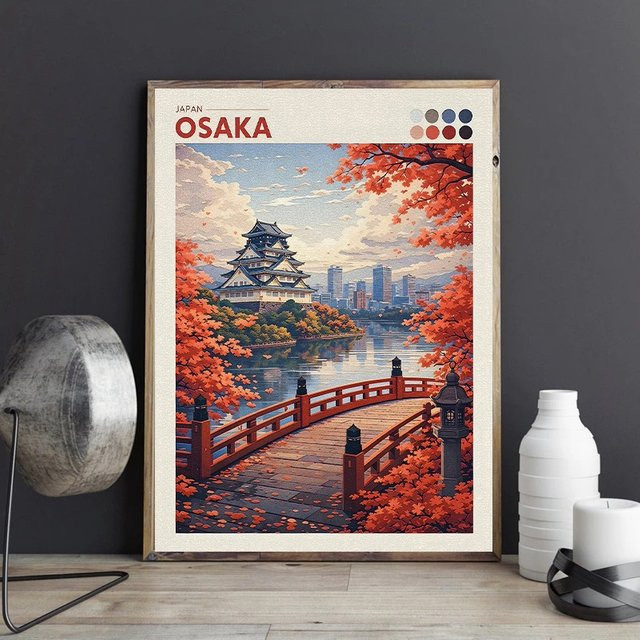 Potdemiel Leinwanddruck Japanisches Stadtbild mit Tokio, Shizuoka, Kirschblüten, Mt. Fuji und Okayama-Schloss in Mehrfarbig - Bild 1