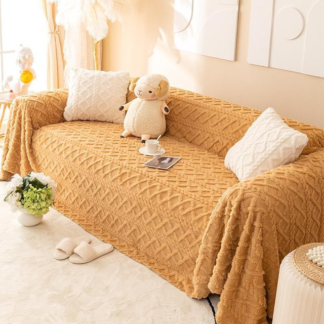 Super Six Winter Plüsch Sofabezug in Beige, rutschfester Universal Sofa Vollbezug aus Fleece, B/T: 180 x 130 cm - Bild 1