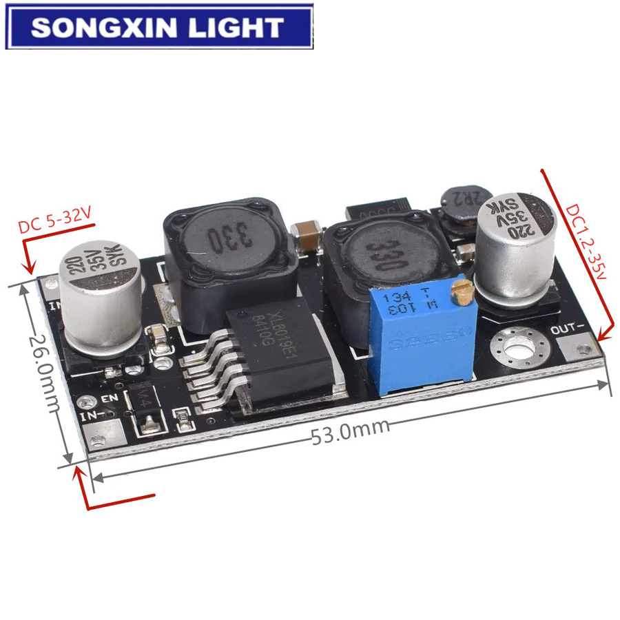 XIASONGXIN LIGHT SX XL6019 Automatisches DC-DC Step-up Step-down Konverter-Stromversorgungsmodul 20 W, Eingangsspannung 5–32 V, Ausgangsspannung 1,3–35 V - Bild 1