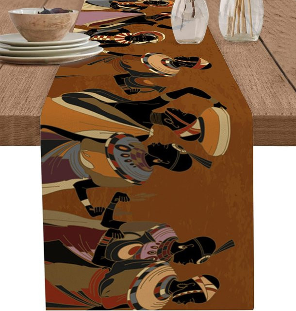 JINGYUE Pet Tischläufer aus Leinen mit afrikanischem Motiv in Braun, B/H: 150 x 33 cm - Bild 1