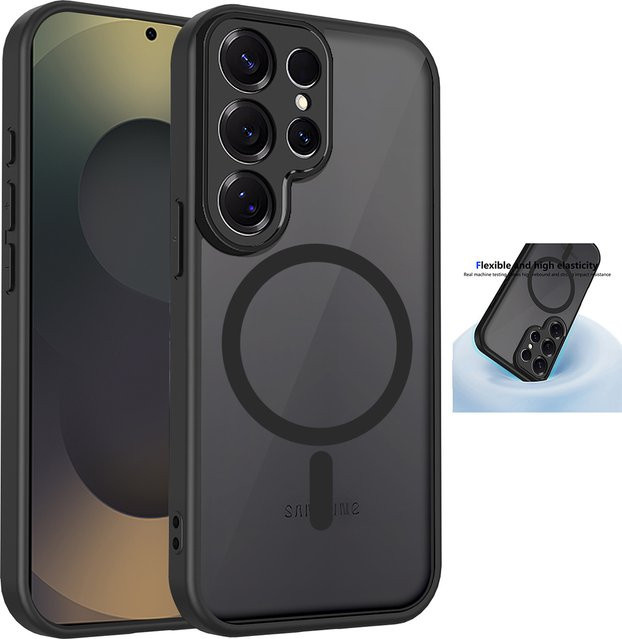 Magnetische transparente Handyhülle für Samsung Galaxy S25 S24 S23 S22 Ultra Plus FE in Schwarz Matt mit kabelloser Ladefunktion - Bild 1