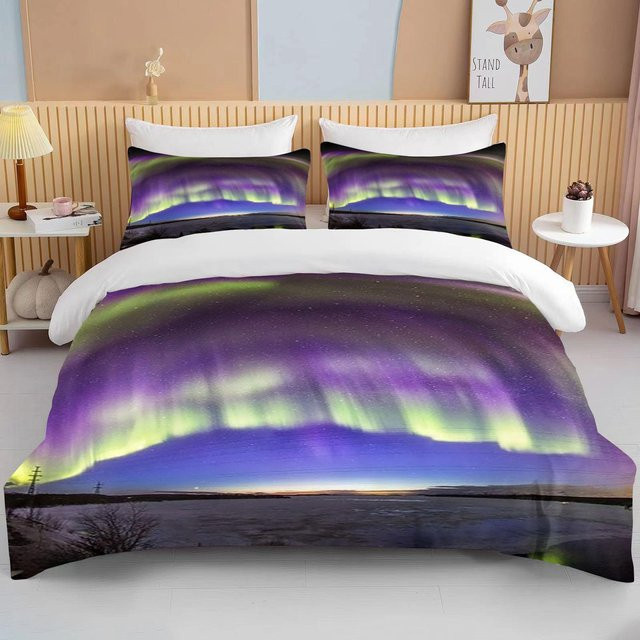 Bettwäsche-Set Nordlichter Design von Binchi Lighting Appliances mit Bettbezug und Kissenbezug, Mehrfarbig, B/H: 135 x 200 cm - Bild 1