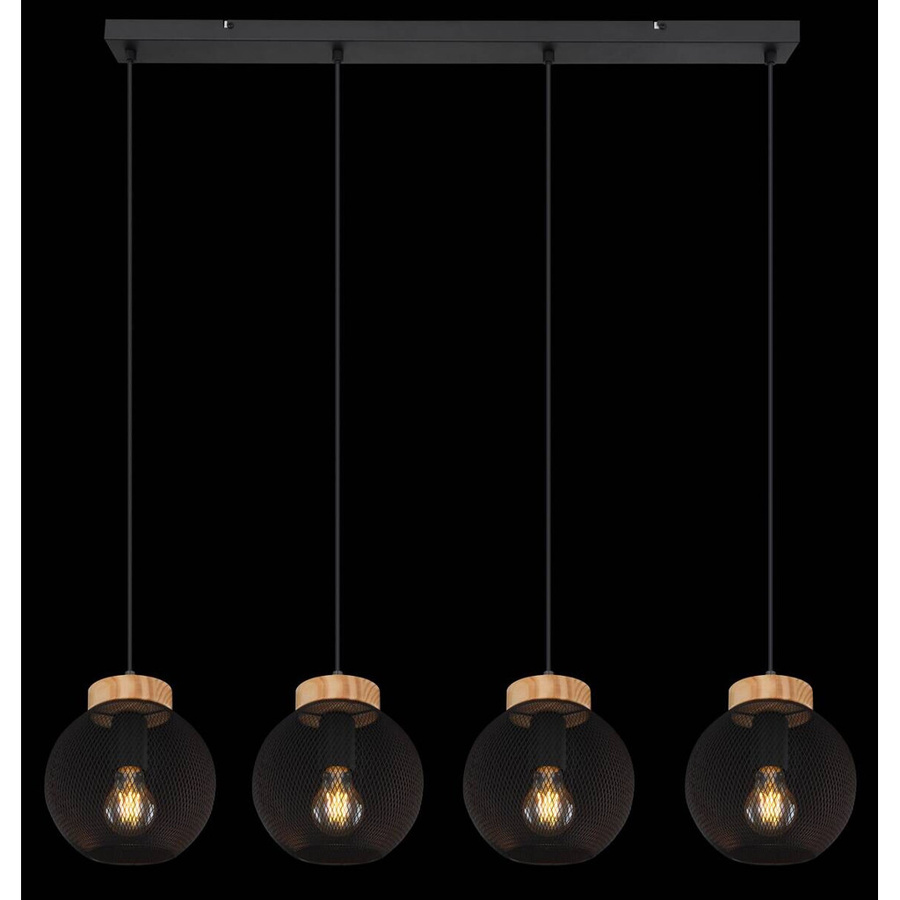 Globo Pendelleuchte Pablo 4-flammig in Schwarz matt aus Metall und Holz, B/H/T: 95 x 120 x 20 cm, E27 - Bild 2