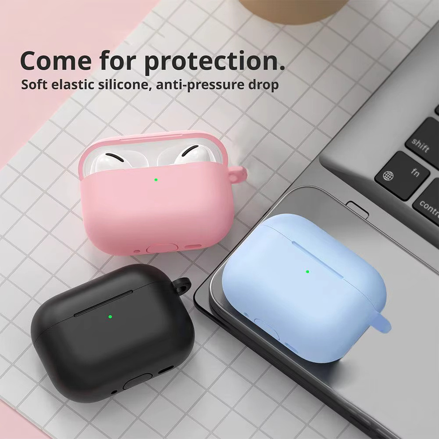 Apple Silikon-Schutzhülle für AirPods Pro 3 in Schwarz mit Karabiner und Lanyard, stoßdämpfend - Bild 3
