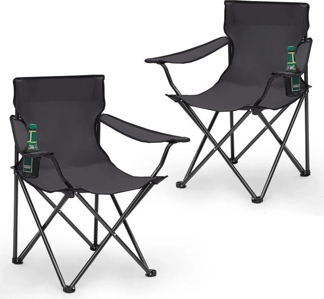 Sunula 2er Set Campingstühle Grau mit Getränkehalter und Tasche aus Oxford-Gewebe - Bild 1