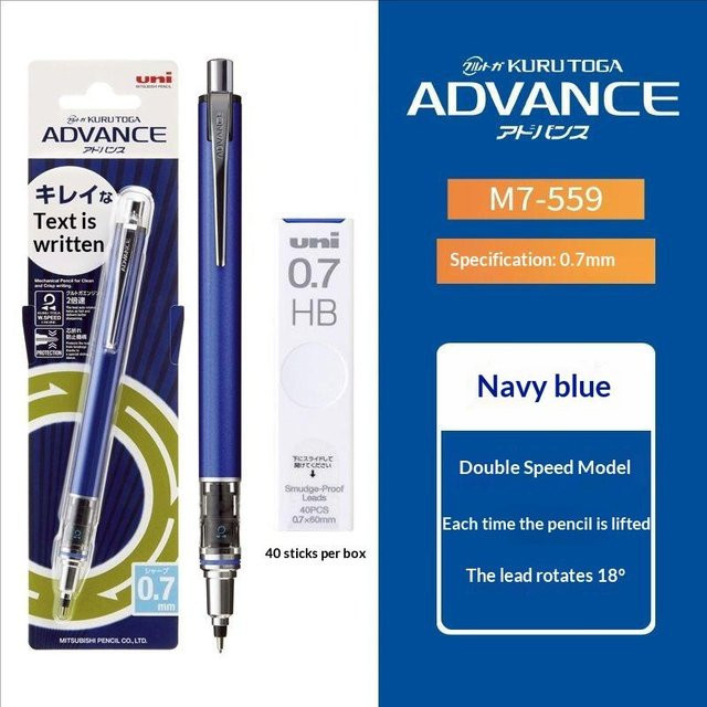 Uni Kuru Toga Advance Upgrade Druckbleistift M5-559 Blau mit Doppelgeschwindigkeits-Rotation und bruchfesten Minen - Bild 1