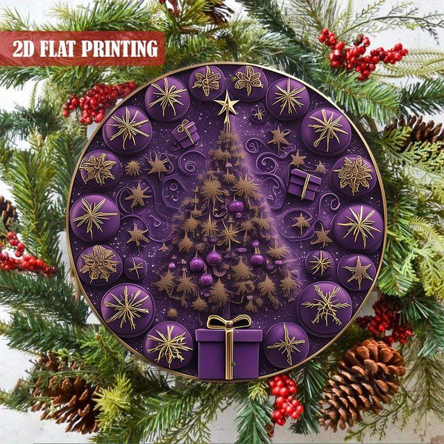 Potdemiel Aluminiumschild Weihnachtsbaum-Kranz in Lila, Durchmesser: 20,3 cm - Bild 1