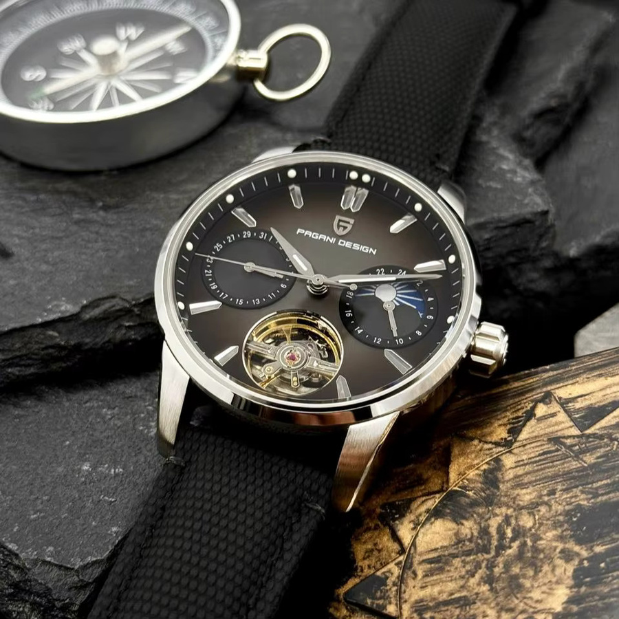 Pagani Design Armbanduhr Automatik, Edelstahl, 41 mm, Herren, Schwarz - Bild 5