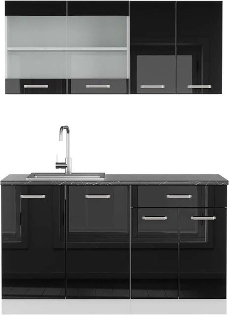 Vicco R-Line Singleküche modern in Schwarz Hochglanz und Weiß mit Anthrazit, B: 140 cm - Bild 1