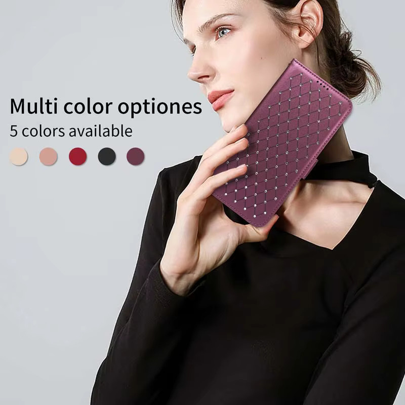 Tsimak Luxus Glitzer Diamant Handyhülle aus Leder mit Magnetfunktion und Kartenetui für Google Pixel 8 9 10 Pro XL 8A 9A in Lila - Bild 2