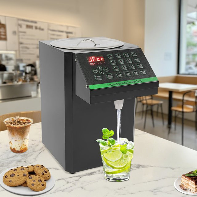 Bymaocar Automatischer Fruchtzuckerspender aus Edelstahl, 8L Sirupspender für Bubble Tea, 220V 120W, Silber/Schwarz - Bild 1