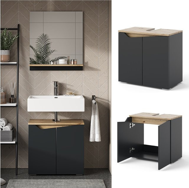 Vicco Waschbeckenunterschrank Marelle Anthrazit Eiche mit 2 Türen, B: 60 cm, T: 57,5 cm - Bild 1