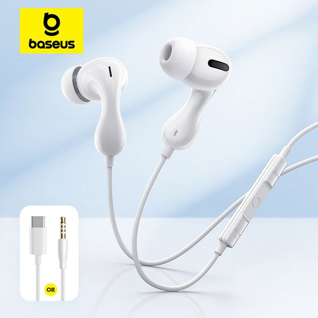 Baseus Encok CZ20/HZ20 In-Ear Kopfhörer mit Mikrofon, Hi-Res Audio, USB-C und 3,5 mm Klinke, Weiß - Bild 1