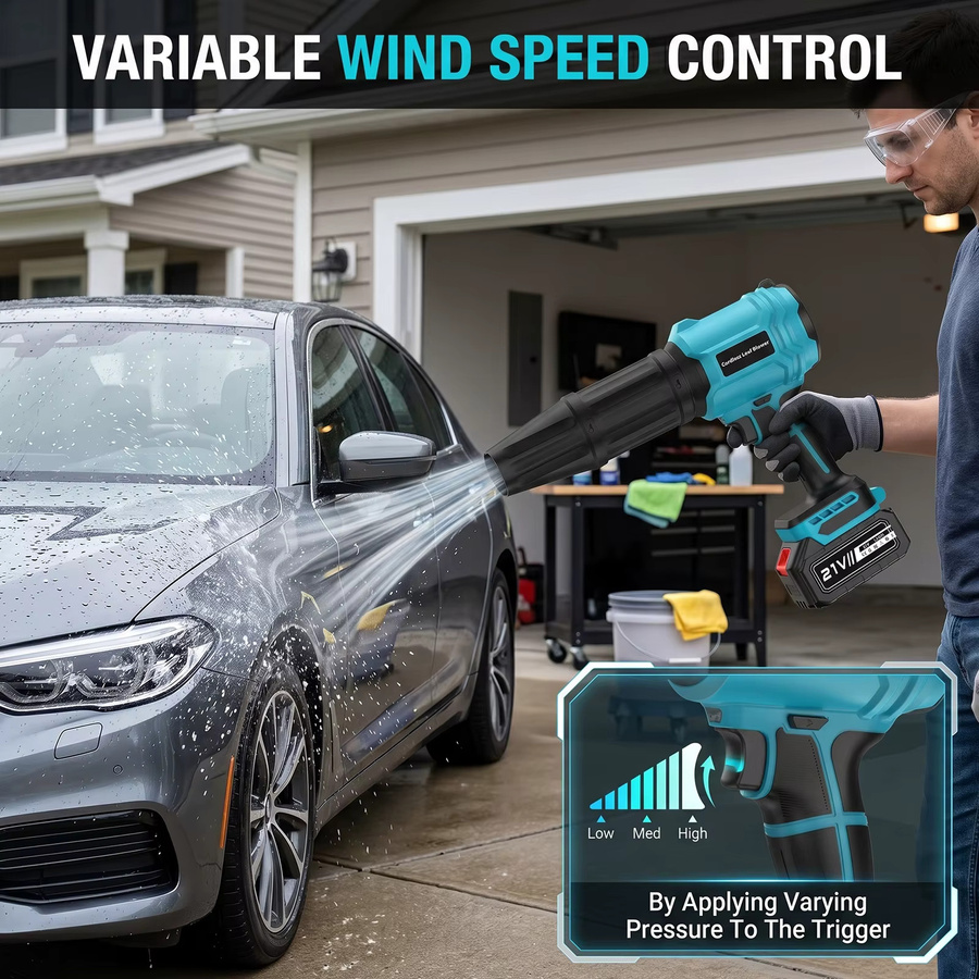 Makita Kabelloser Elektrischer Laubbläser mit 3500W Turbo-Lüfter und 2 Düsen, Blau, für 21V Akku - Bild 2