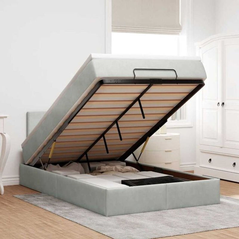 Vidaxl Polsterbett Ottomane mit Matratze und LED in Grau aus Samt, B/T: 190 x 120 cm - Bild 1