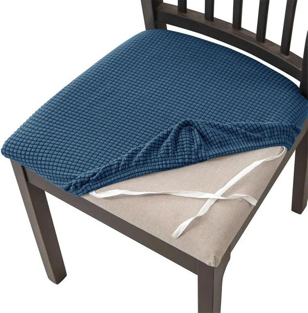 4er-Set Polarfleece Stuhlbezüge in Blau, rutschfeste und schmutzabweisende Sitzbezüge für Esszimmerstühle - Bild 1