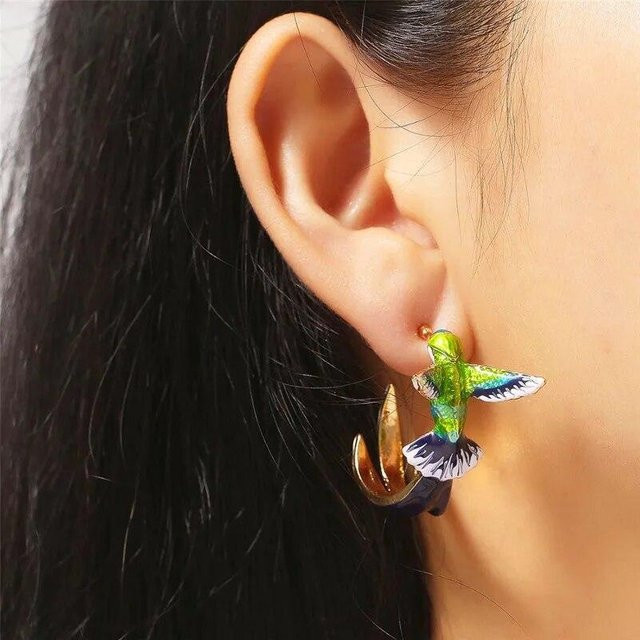 Ambiel Charm Ohrringe, 3D-Kolibri, Messing, Bunt, Damen - Bild 1