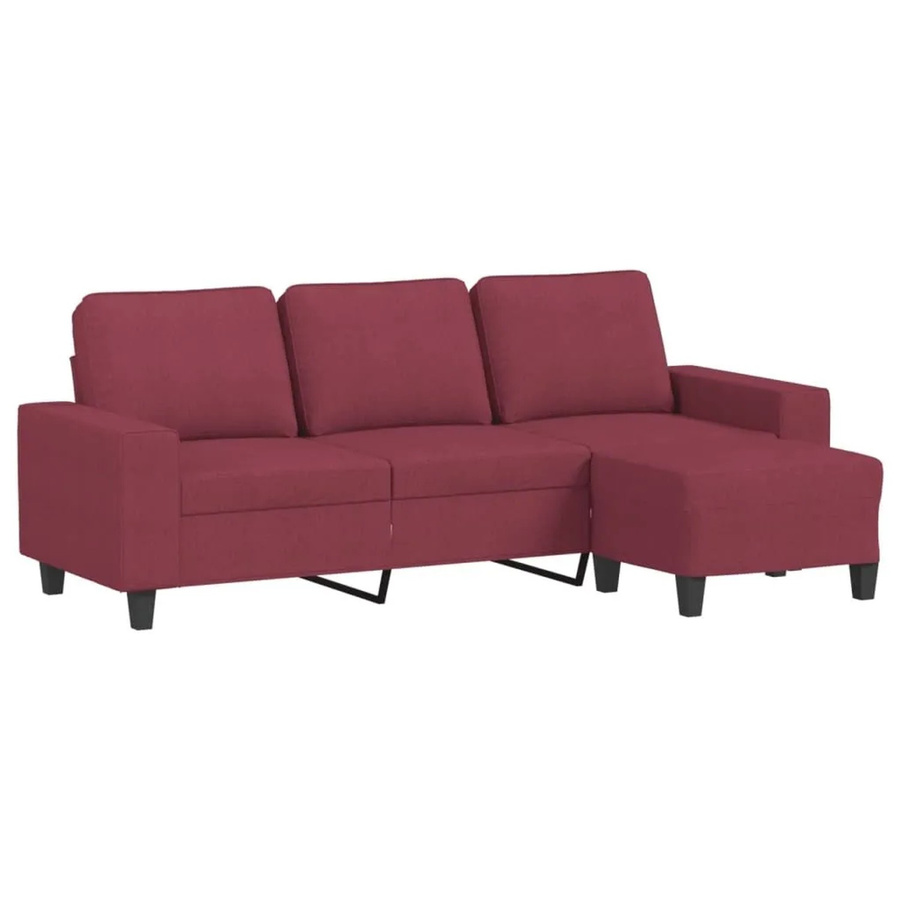 vidaXL 3-Sitzer-Sofa mit Hocker in Weinrot aus Stoff mit Armlehnen - Bild 2