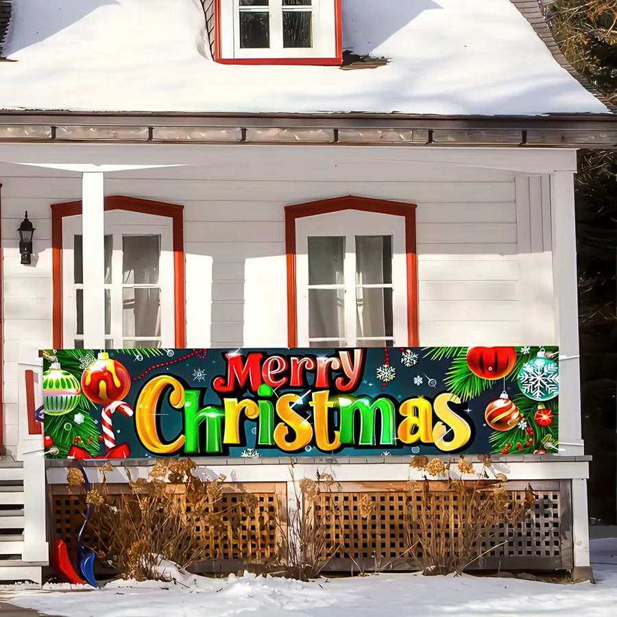 VIKAMA Weihnachts Banner Happy Fence Dekoration für Garten und Rasen, Mehrfarbig, B/H: 180 x 35 cm - Bild 2