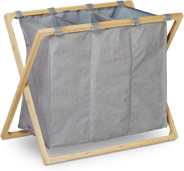 Relaxdays Wäschesortierer mit 3 Fächern aus Bambus in Grau, B/T/H: 57,5 x 38 x 69 cm - Bild 1