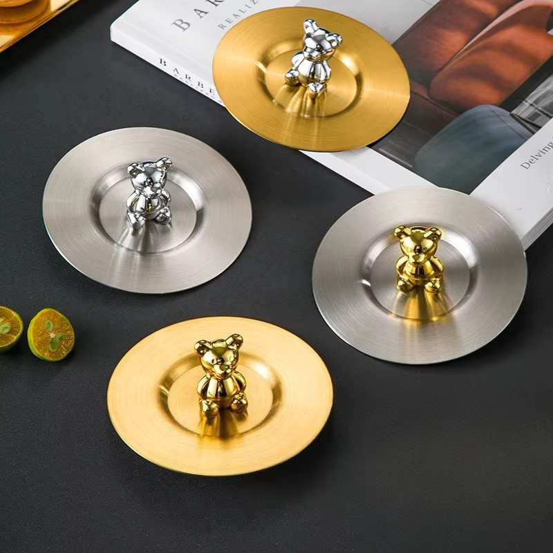 Wiederverwendbare Bär Glas Tasse mit Edelstahl Deckel, transparent und silber, staubdicht und auslaufsicher - Bild 1