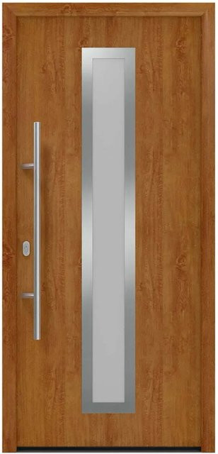 EcoStar Haustür Isopro IP 700S in Golden Oak, Farbe Braun, mit Glaseinsatz, Material Stahl und Aluminium, B/H: 110 x 210 cm, DIN Links - Bild 1