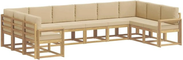 vidaXL Outdoor-Sofagarnitur L-Form aus Akazienholz mit 10 Kissen in Weiß, Beige und Braun - Bild 1