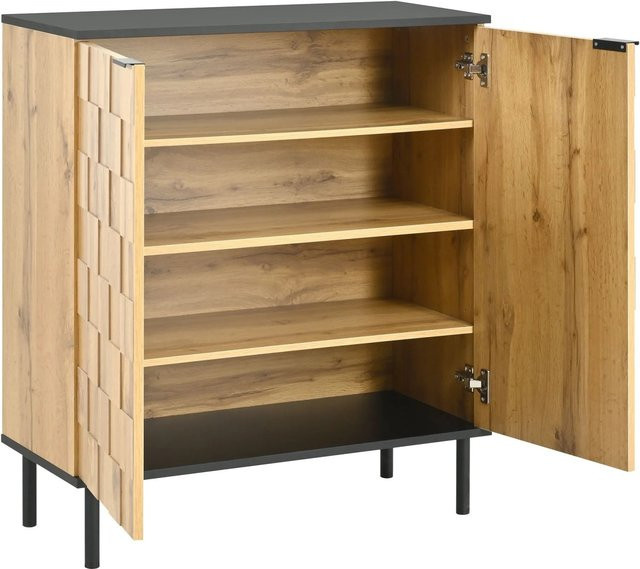 okwish Schuhschrank mit Mosaik Türen in Natur/Braun, B/T/H: 80 x 35 x 91,5 cm - Bild 1