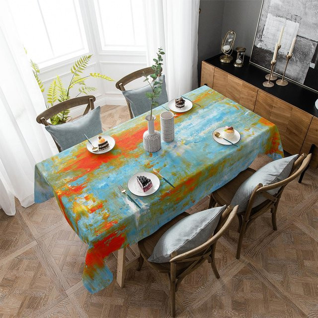Wasserdichte rechteckige Tischdecke von Your Warm Home in Orange und Grau, 4er-Set aus Polyester-Baumwoll-Mischung für Party und Hochzeit - Bild 1