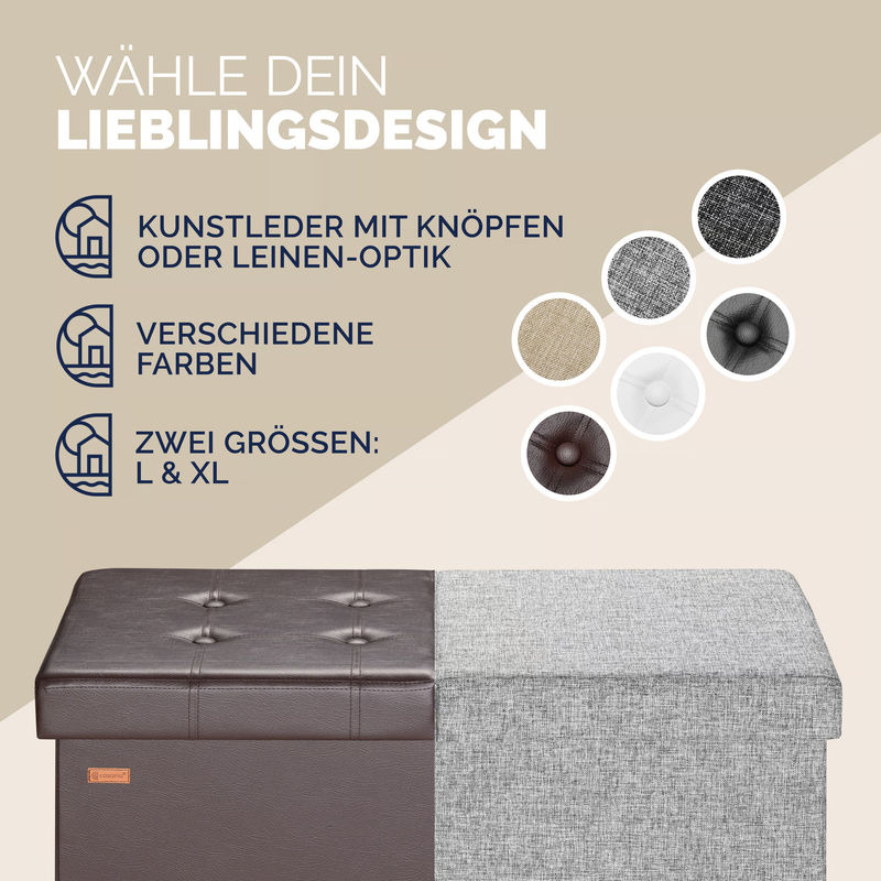 Casaria Sitzbank Braun mit Stauraum und faltbarer Funktion B/T/H: 80 x 40 x 40 cm - Bild 4