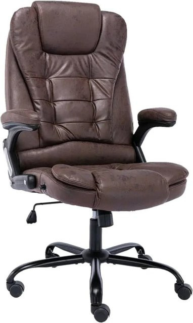 vidaXL Bürostuhl in Dunkelbraun mit Wildleder-Optik, Armlehnen und Rollen, Höhe: 119 cm, Breite: 71 cm, Tiefe: 67 cm - Bild 1