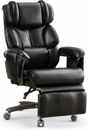 Aosom Chefsessel mit Massage- und Heizfunktion, ergonomischer Bürostuhl aus Kunstleder mit ausziehbarer Fußstütze und Kopfstütze, Schwarz, B/T/H: 85,5 x 76,5 x 121,5 cm