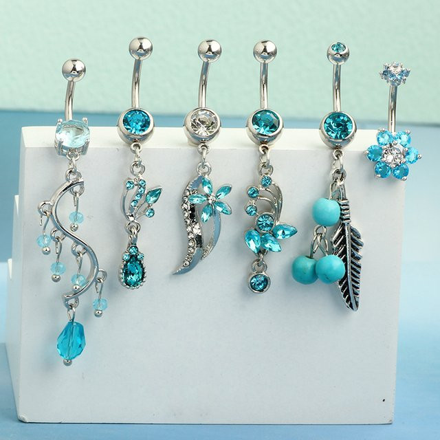 JunlowPY Bauchnabelring Edelstahl, Blau, Kristall, Damen - Bild 1