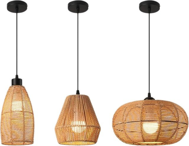 JOYINLED Boho Pendelleuchte aus Papier und Rattan in Schwarz für Wohnzimmer und Restaurants - Bild 1