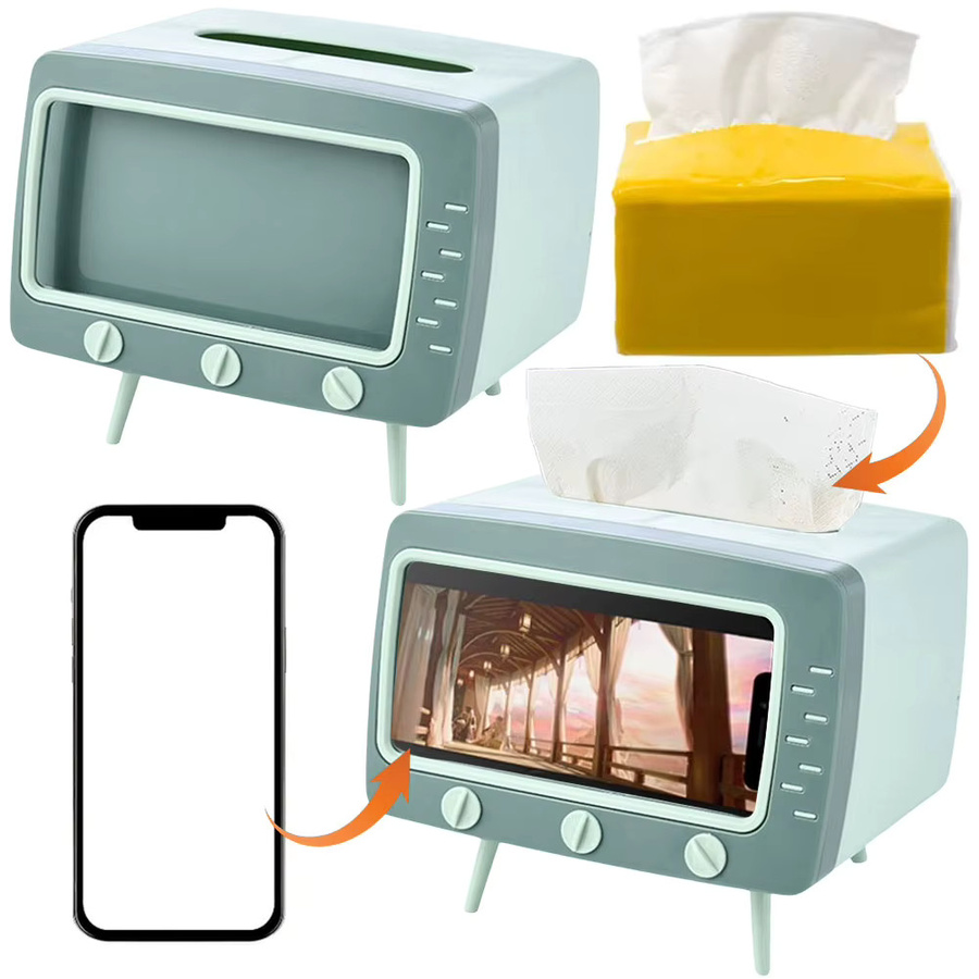 APWIKOGER Tissue Box in TV-Form mit Handy-Ständer und Aufbewahrung für Toilettenpapier in Blau - Bild 2