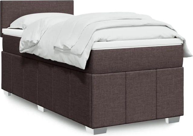 vidaXL Boxspringbett mit Matratze Dunkelbraun B/T/H: 90 x 200 x 100,5 cm mit USB-Anschluss und Unterbettbeleuchtung - Bild 1