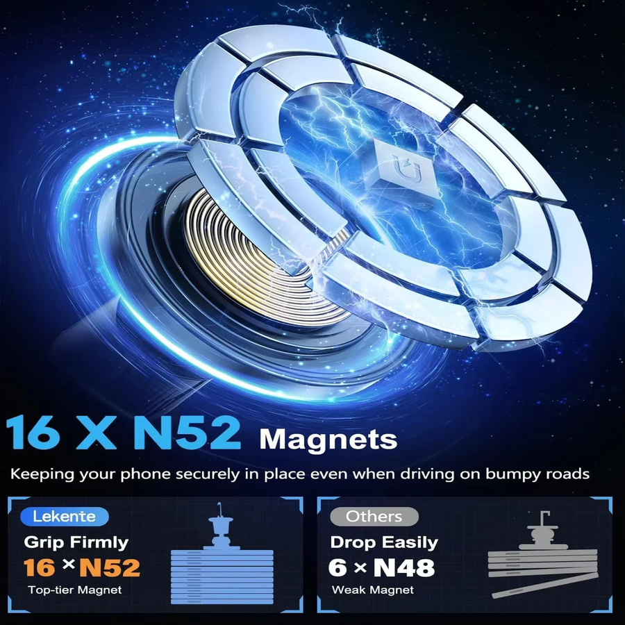 UYUXIO Magnetische kabellose Autoladegerät Schnelllade-Autohalterung 15 W in Schwarz für iPhone 16, 15, 14, 13, 12 zur Befestigung am Lüftungsschlitz - Bild 4