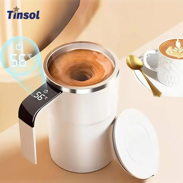 TINSOL Magnetische automatische Rührkaffeemaschine, intelligente elektrische Übergießkaffeemaschine und tragbarer Proteinpulvermixer mit USB-Aufladung, Weiß - Bild 1