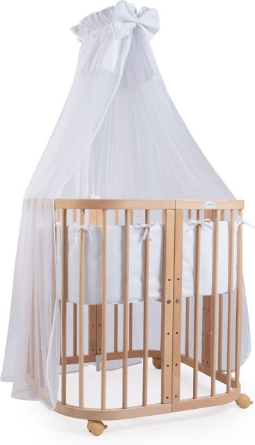 Waldin 7in1 Babybett Kinderbett aus Buchenholz mit Matratze, lackiertes mitwachsendes Kinderbett - Bild 1