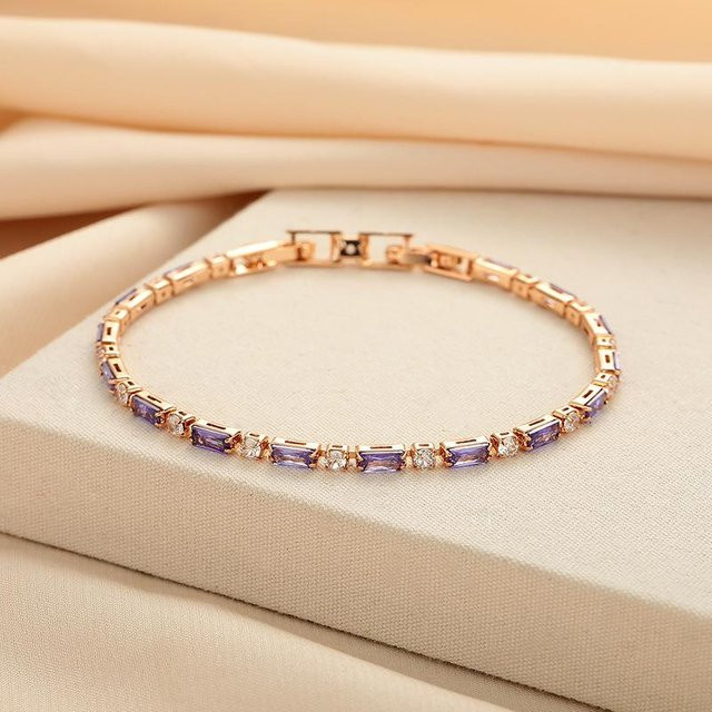Armband Damen, Gold, Roségold, lila Kristall, Zirkonia - Bild 1