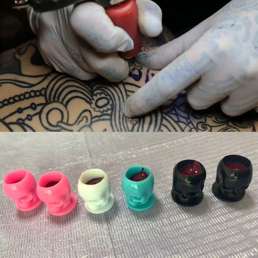 chfeng Einweg-Tattoo-Tintenbehälter Totenkopf-Design mit Basis - Bild 5