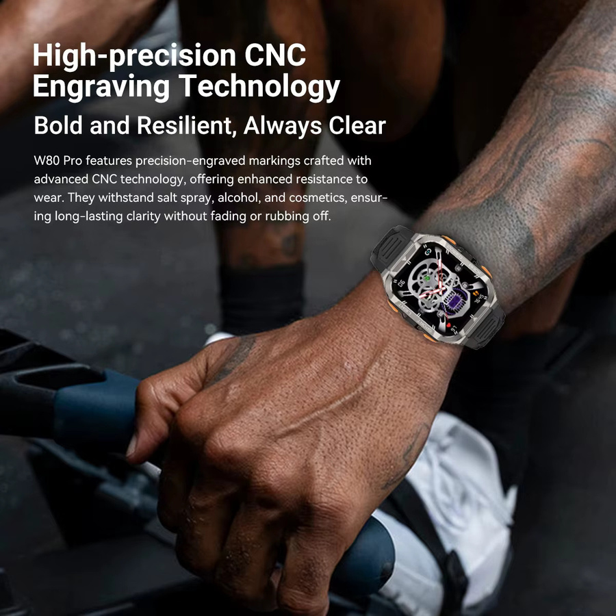 Blackview W80 PRO Outdoor-Smartwatch in Schwarz mit 1,91 Zoll Display, GPS-Positionierung, Herzfrequenzmesser und 900 mAh Akku inklusive Taschenlampe - Bild 3