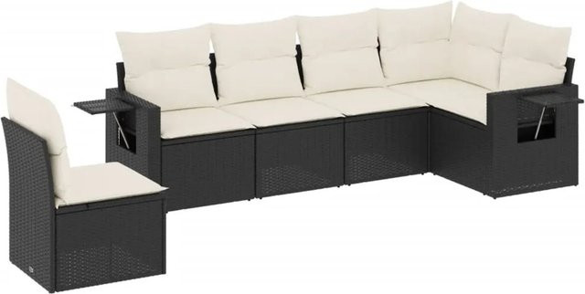 vidaXL 6-teilige Garten-Sofagarnitur in L-Form aus Poly-Rattan mit Kissen in Schwarz-Creme - Bild 1